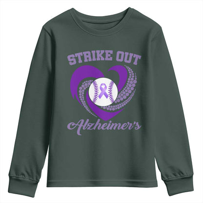 Strike Out Alzheimers Youth Sweatshirt Purple Ribbon Baseball Hope Support