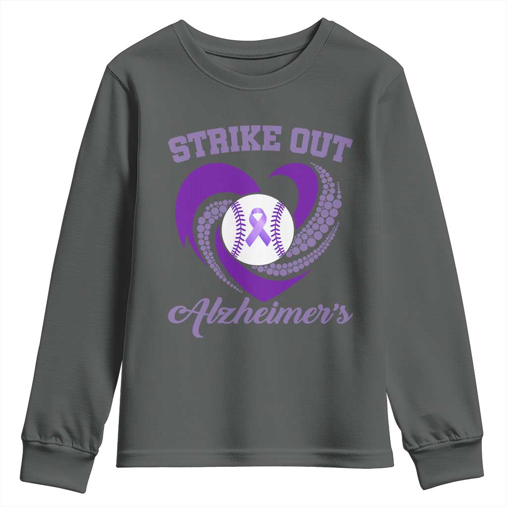 Strike Out Alzheimers Youth Sweatshirt Purple Ribbon Baseball Hope Support