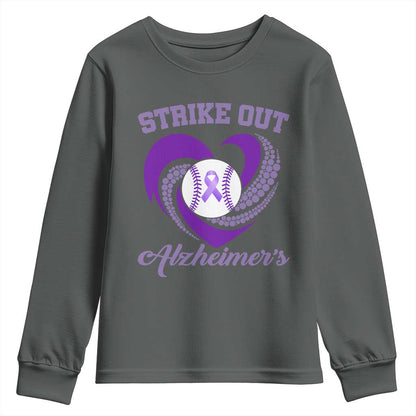 Strike Out Alzheimers Youth Sweatshirt Purple Ribbon Baseball Hope Support