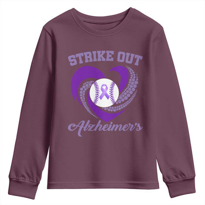 Strike Out Alzheimers Youth Sweatshirt Purple Ribbon Baseball Hope Support