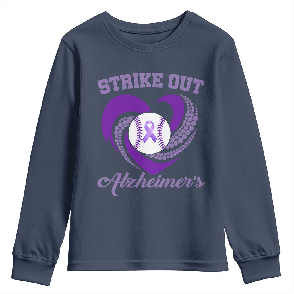Strike Out Alzheimers Youth Sweatshirt Purple Ribbon Baseball Hope Support