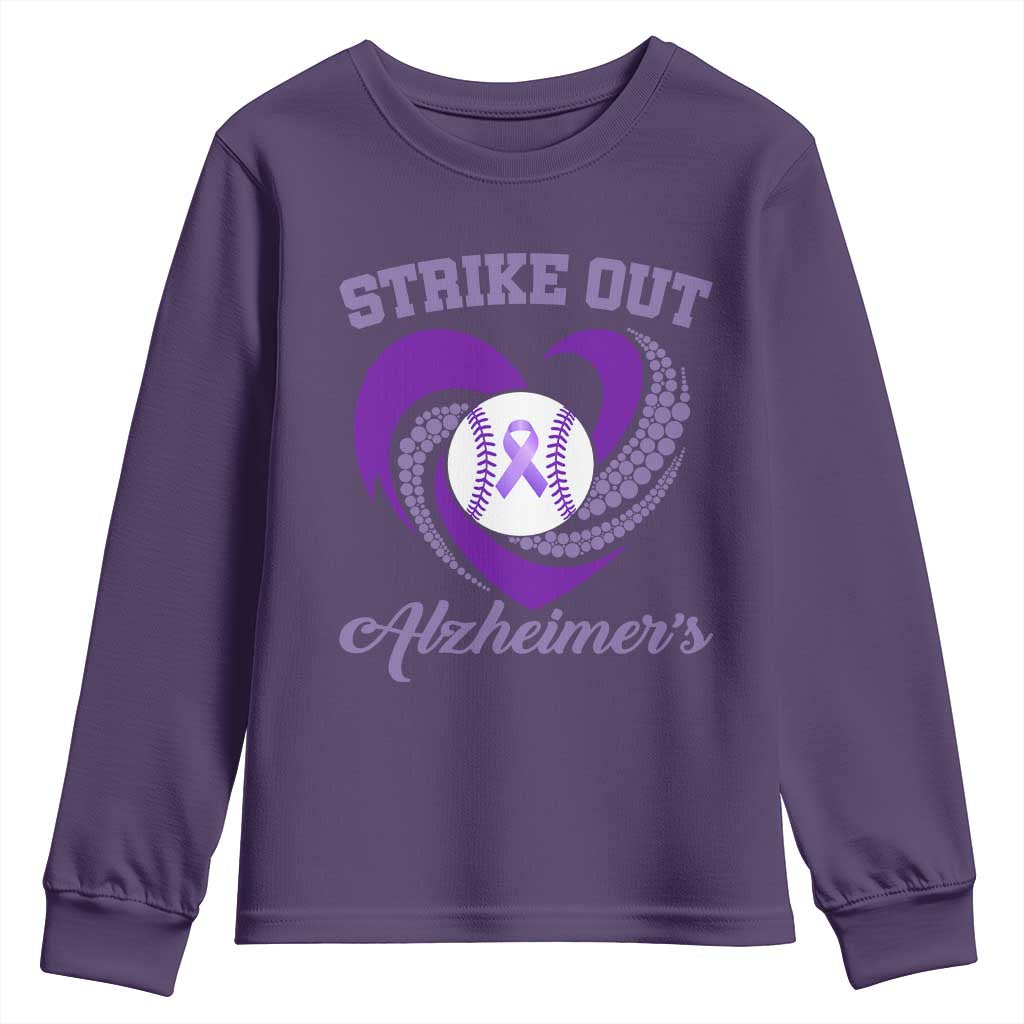 Strike Out Alzheimers Youth Sweatshirt Purple Ribbon Baseball Hope Support