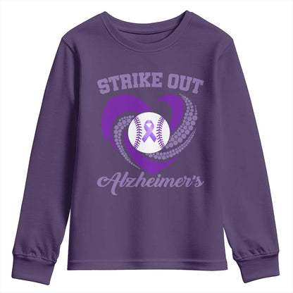 Strike Out Alzheimers Youth Sweatshirt Purple Ribbon Baseball Hope Support