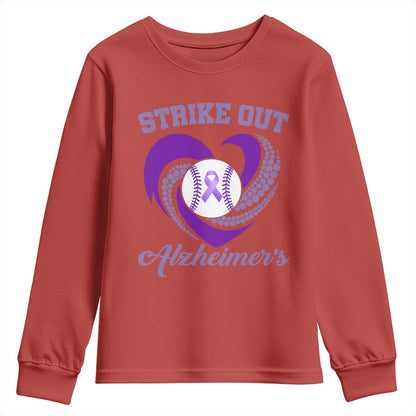 Strike Out Alzheimers Youth Sweatshirt Purple Ribbon Baseball Hope Support