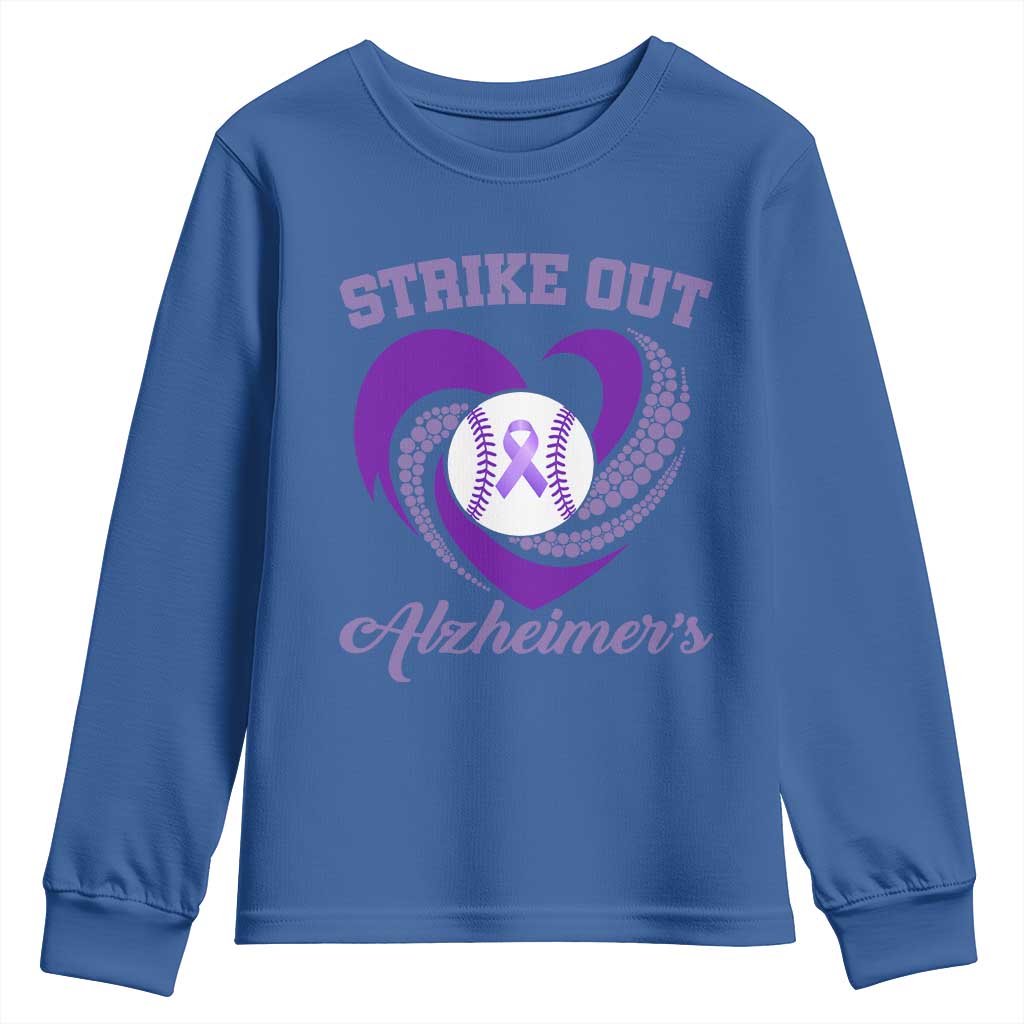 Strike Out Alzheimers Youth Sweatshirt Purple Ribbon Baseball Hope Support