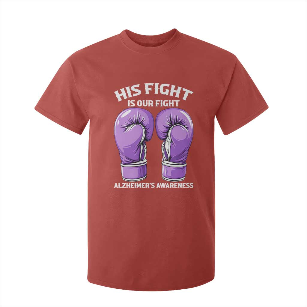 Purple Boxing Gloves Alzheimers Support T Shirt For Kid His Fight Our Fight