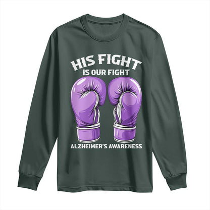 Purple Boxing Gloves Alzheimers Support Long Sleeve Shirt His Fight Our Fight