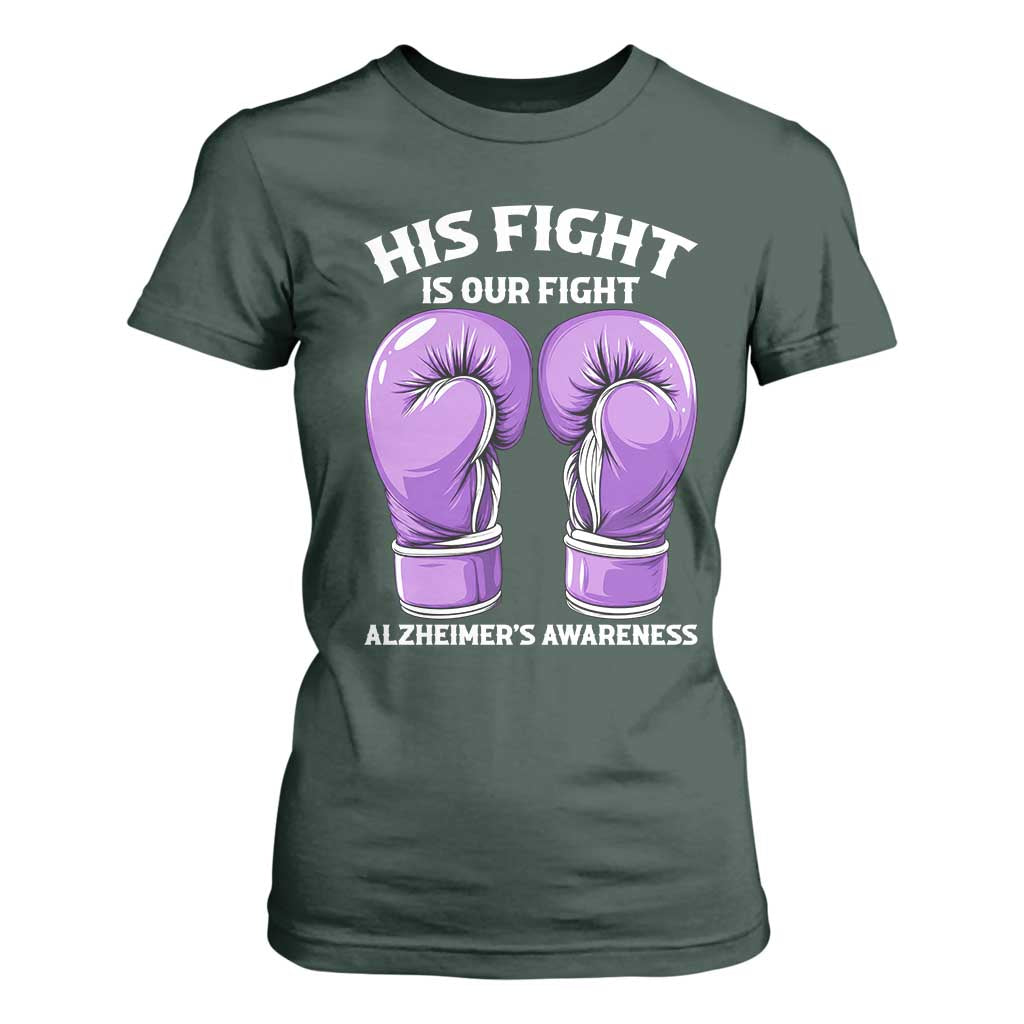 Purple Boxing Gloves Alzheimers Support T Shirt For Women His Fight Our Fight