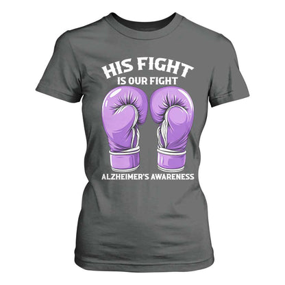 Purple Boxing Gloves Alzheimers Support T Shirt For Women His Fight Our Fight