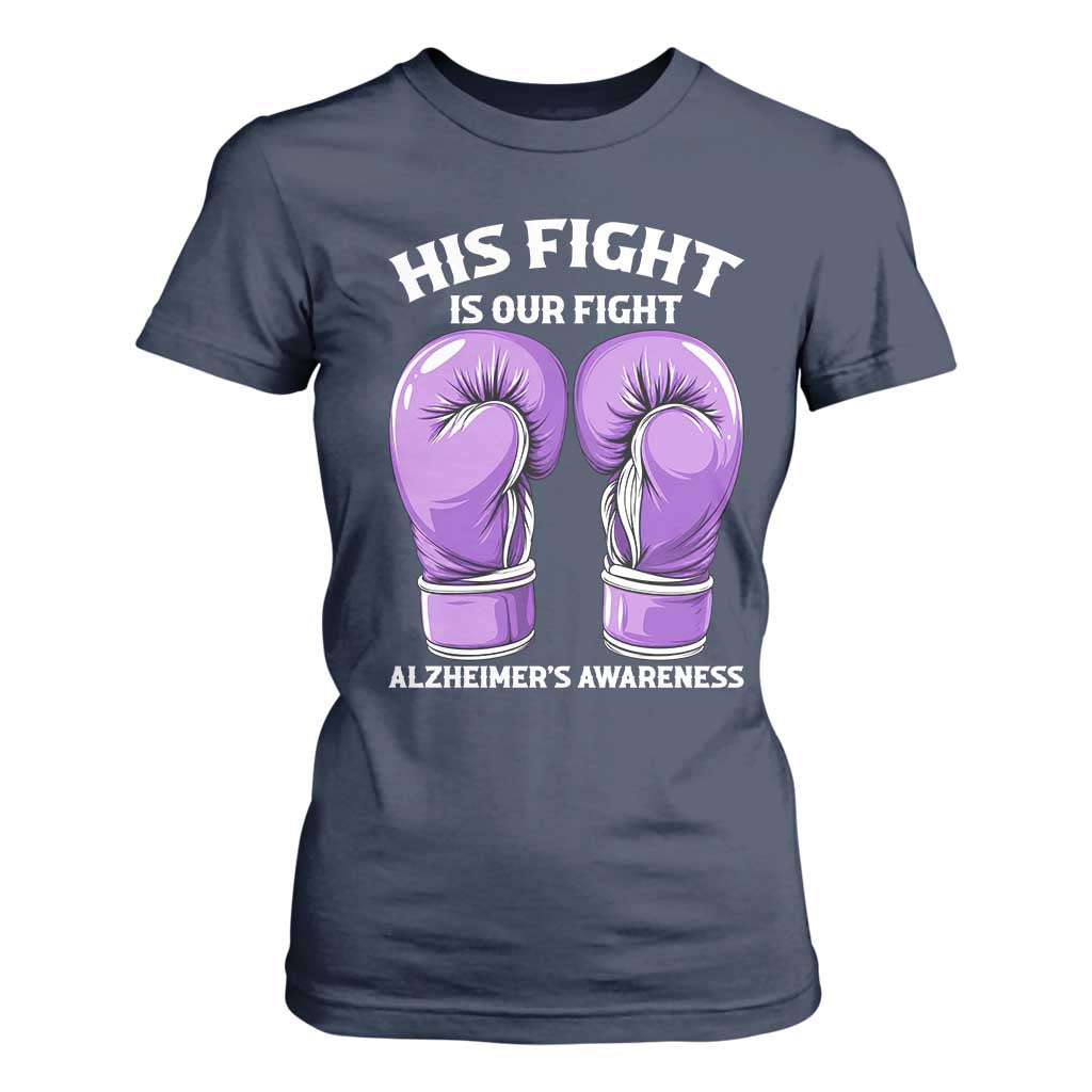 Purple Boxing Gloves Alzheimers Support T Shirt For Women His Fight Our Fight
