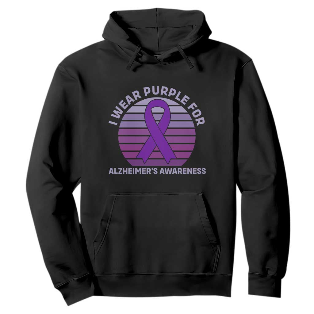 I Wear Purple For Alzheimers Hoodie Vintage Sunset Purple Ribbon Graphic