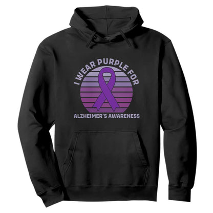 I Wear Purple For Alzheimers Hoodie Vintage Sunset Purple Ribbon Graphic