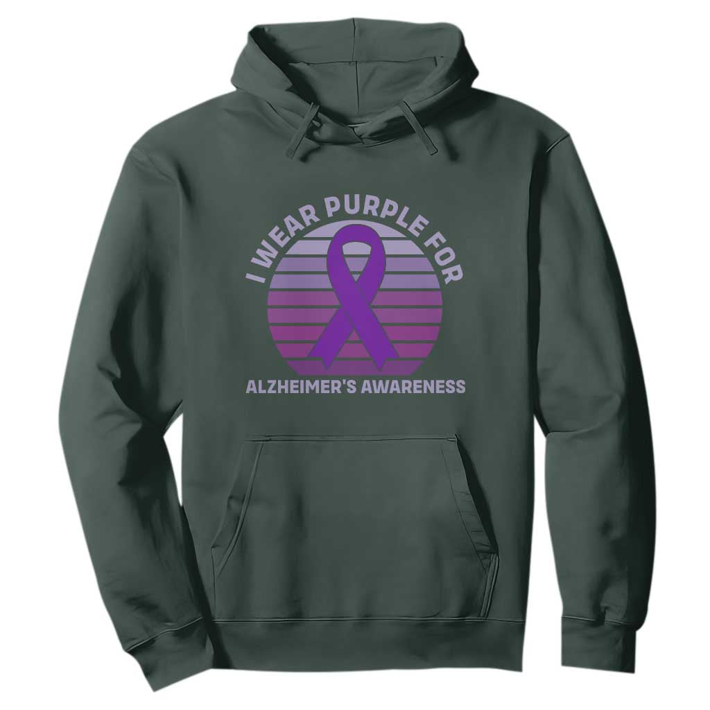 I Wear Purple For Alzheimers Hoodie Vintage Sunset Purple Ribbon Graphic