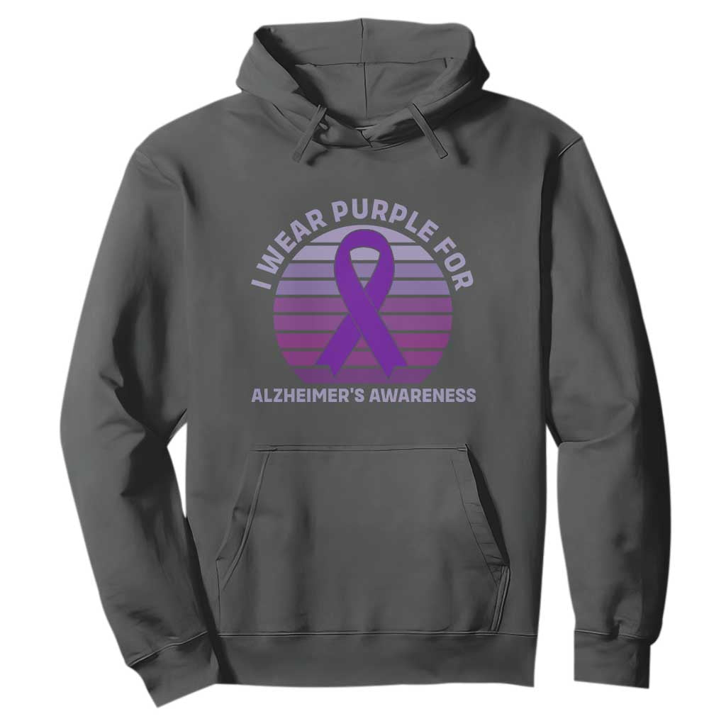 I Wear Purple For Alzheimers Hoodie Vintage Sunset Purple Ribbon Graphic