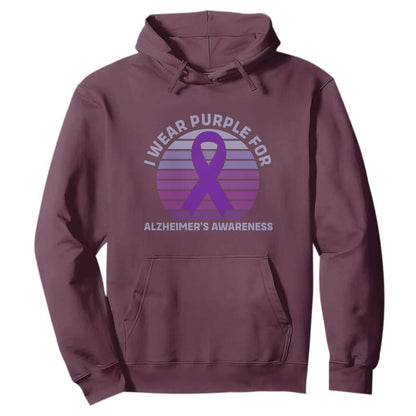 I Wear Purple For Alzheimers Hoodie Vintage Sunset Purple Ribbon Graphic