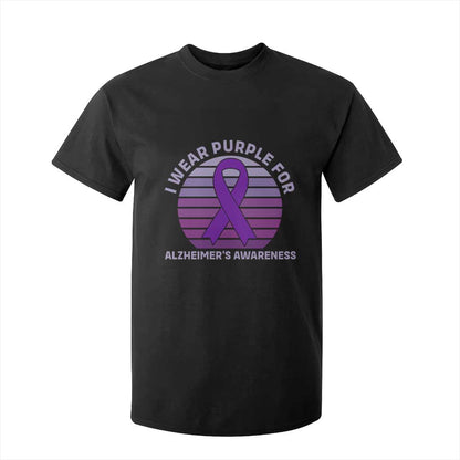 I Wear Purple For Alzheimers T Shirt For Kid Vintage Sunset Purple Ribbon Graphic