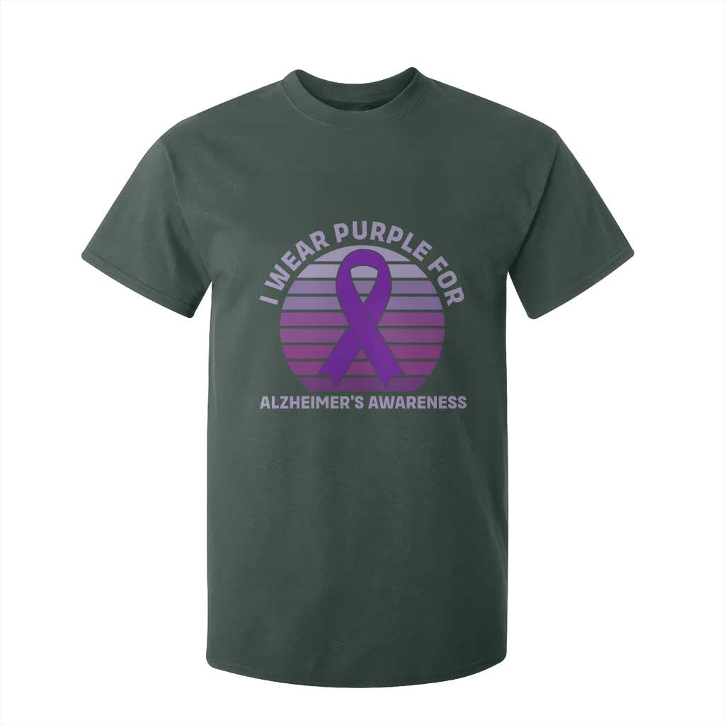 I Wear Purple For Alzheimers T Shirt For Kid Vintage Sunset Purple Ribbon Graphic