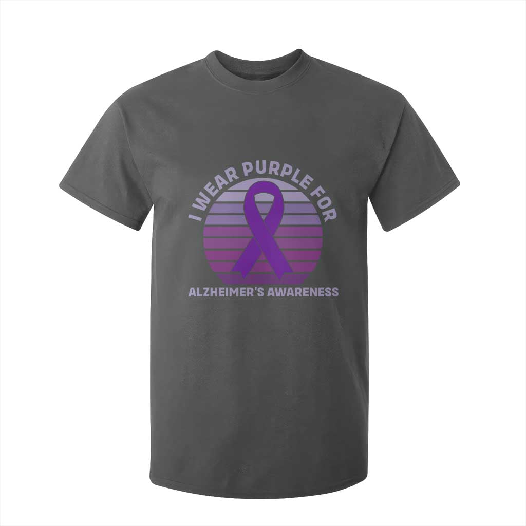 I Wear Purple For Alzheimers T Shirt For Kid Vintage Sunset Purple Ribbon Graphic