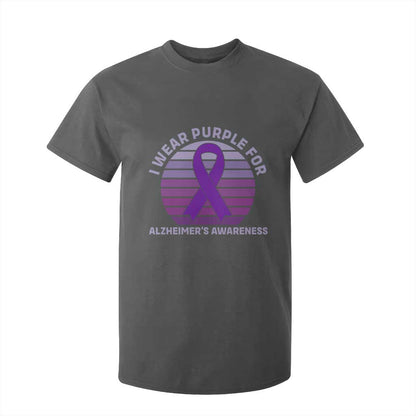 I Wear Purple For Alzheimers T Shirt For Kid Vintage Sunset Purple Ribbon Graphic