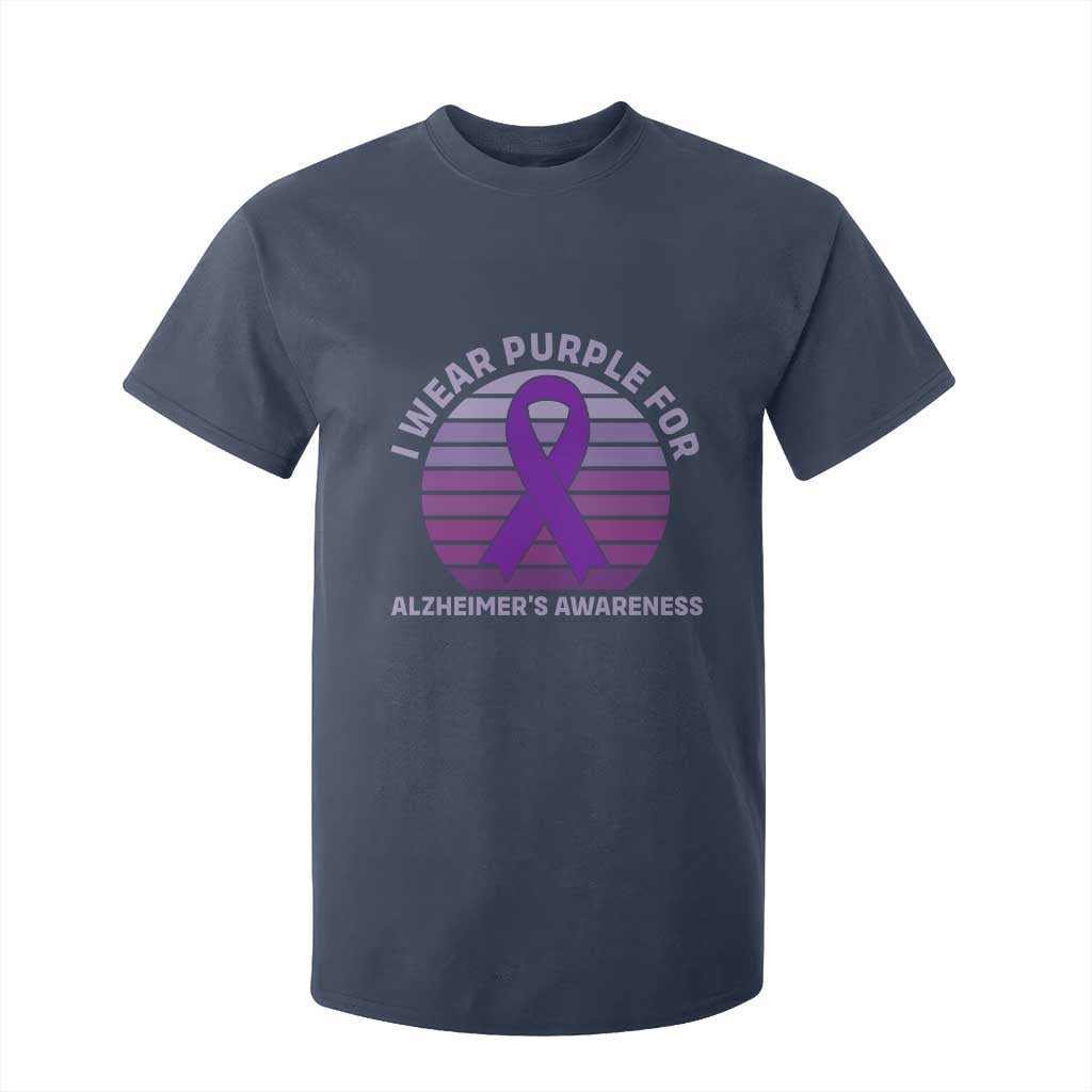 I Wear Purple For Alzheimers T Shirt For Kid Vintage Sunset Purple Ribbon Graphic