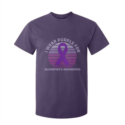 I Wear Purple For Alzheimers T Shirt For Kid Vintage Sunset Purple Ribbon Graphic