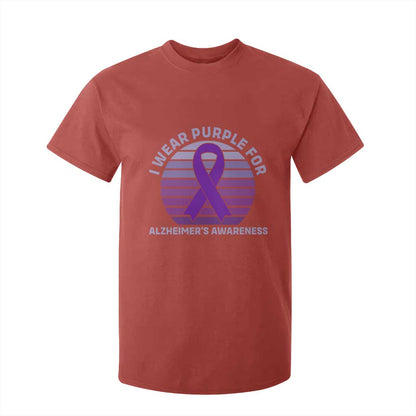 I Wear Purple For Alzheimers T Shirt For Kid Vintage Sunset Purple Ribbon Graphic