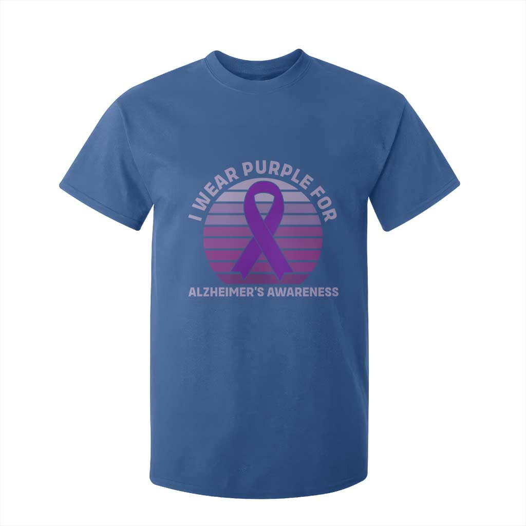 I Wear Purple For Alzheimers T Shirt For Kid Vintage Sunset Purple Ribbon Graphic