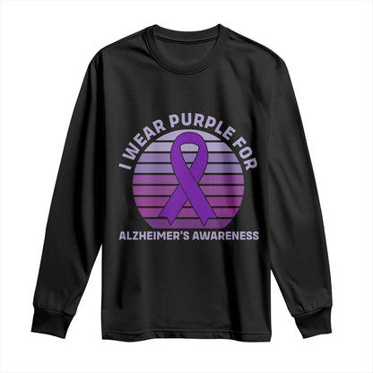 I Wear Purple For Alzheimers Long Sleeve Shirt Vintage Sunset Purple Ribbon Graphic