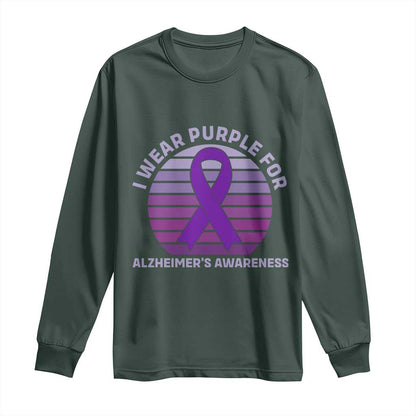 I Wear Purple For Alzheimers Long Sleeve Shirt Vintage Sunset Purple Ribbon Graphic