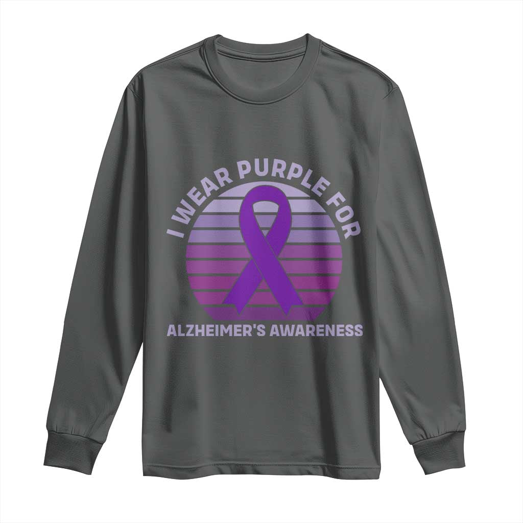 I Wear Purple For Alzheimers Long Sleeve Shirt Vintage Sunset Purple Ribbon Graphic