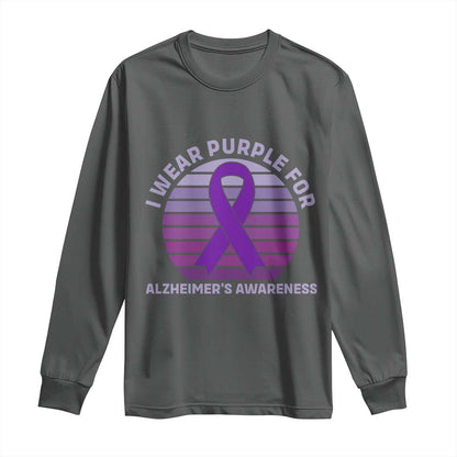 I Wear Purple For Alzheimers Long Sleeve Shirt Vintage Sunset Purple Ribbon Graphic