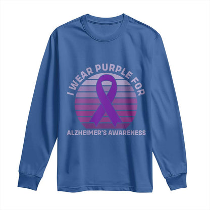 I Wear Purple For Alzheimers Long Sleeve Shirt Vintage Sunset Purple Ribbon Graphic