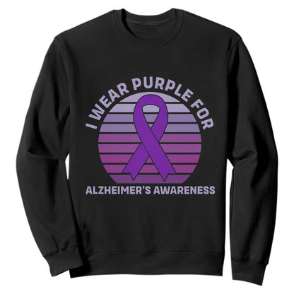 I Wear Purple For Alzheimers Sweatshirt Vintage Sunset Purple Ribbon Graphic