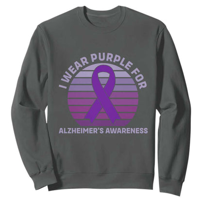 I Wear Purple For Alzheimers Sweatshirt Vintage Sunset Purple Ribbon Graphic
