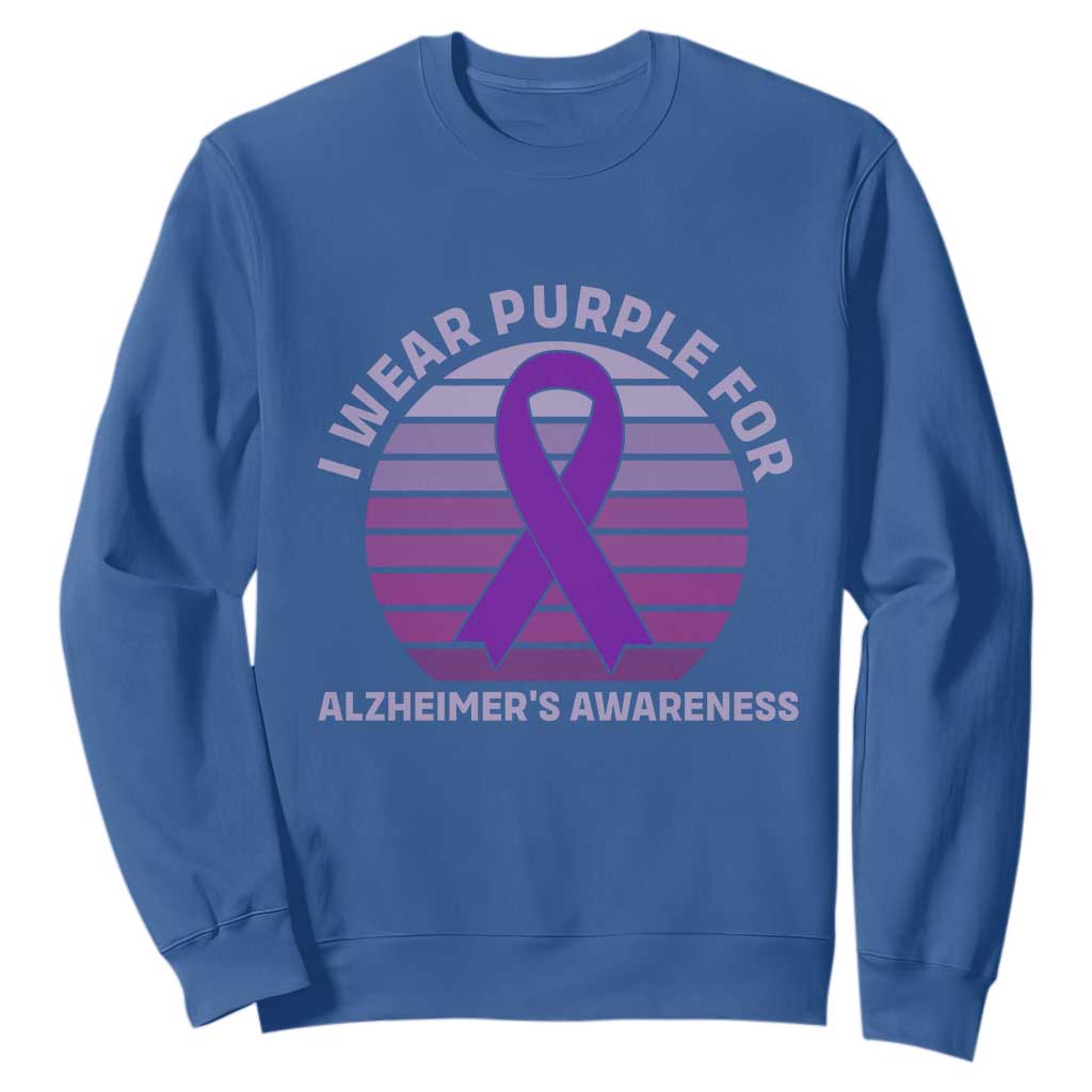 I Wear Purple For Alzheimers Sweatshirt Vintage Sunset Purple Ribbon Graphic