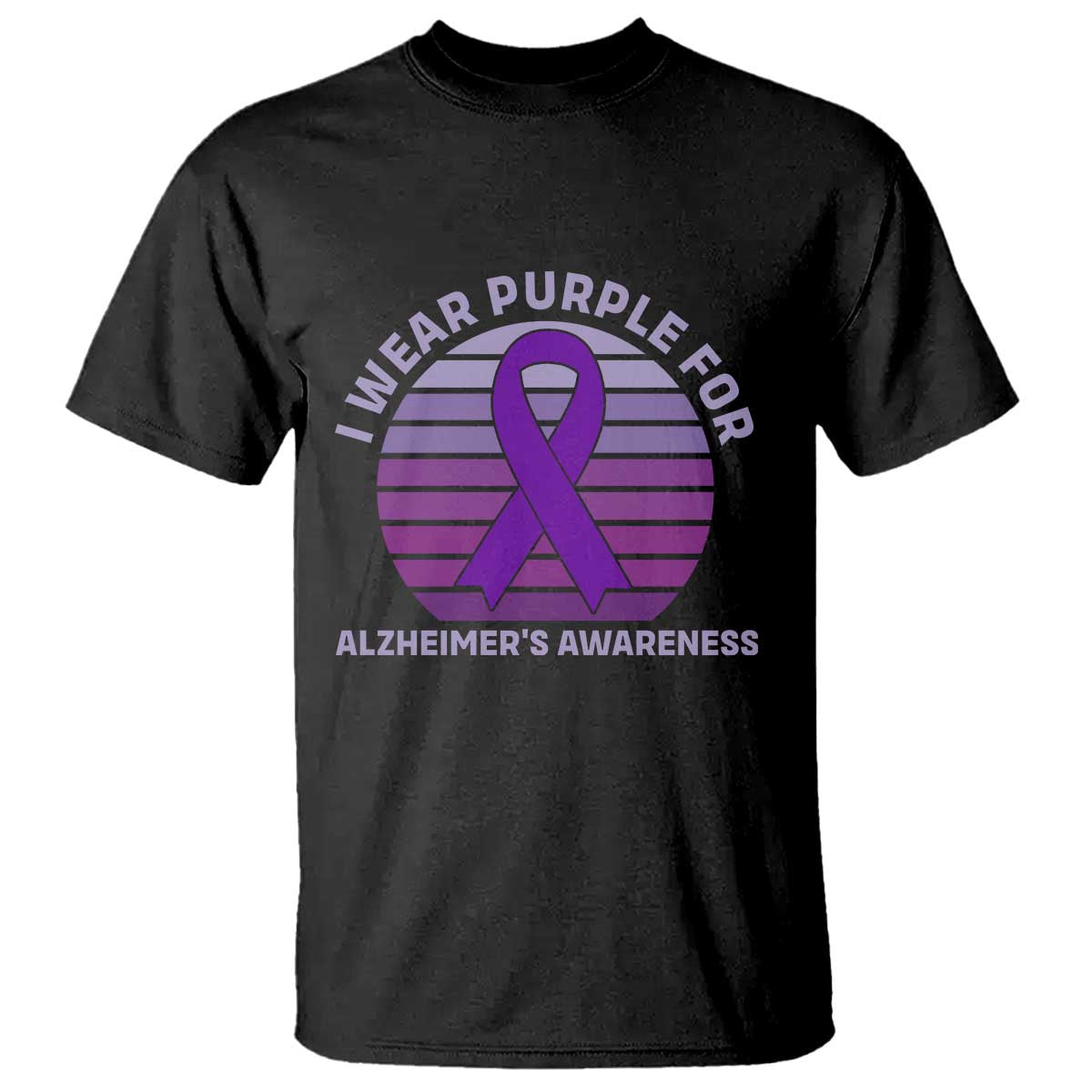 I Wear Purple For Alzheimers T Shirt Vintage Sunset Purple Ribbon Graphic