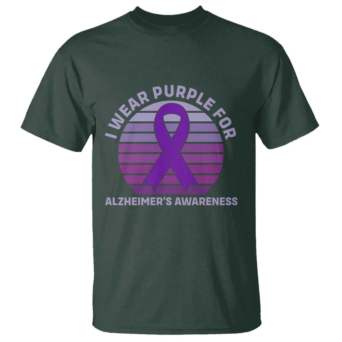 I Wear Purple For Alzheimers T Shirt Vintage Sunset Purple Ribbon Graphic