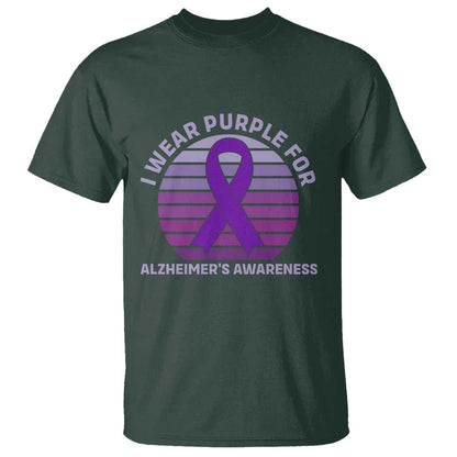I Wear Purple For Alzheimers T Shirt Vintage Sunset Purple Ribbon Graphic
