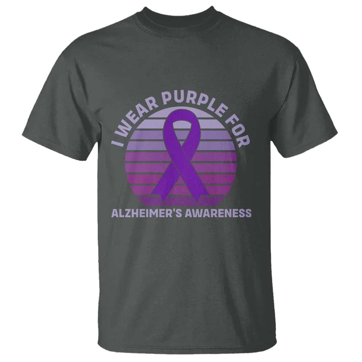 I Wear Purple For Alzheimers T Shirt Vintage Sunset Purple Ribbon Graphic