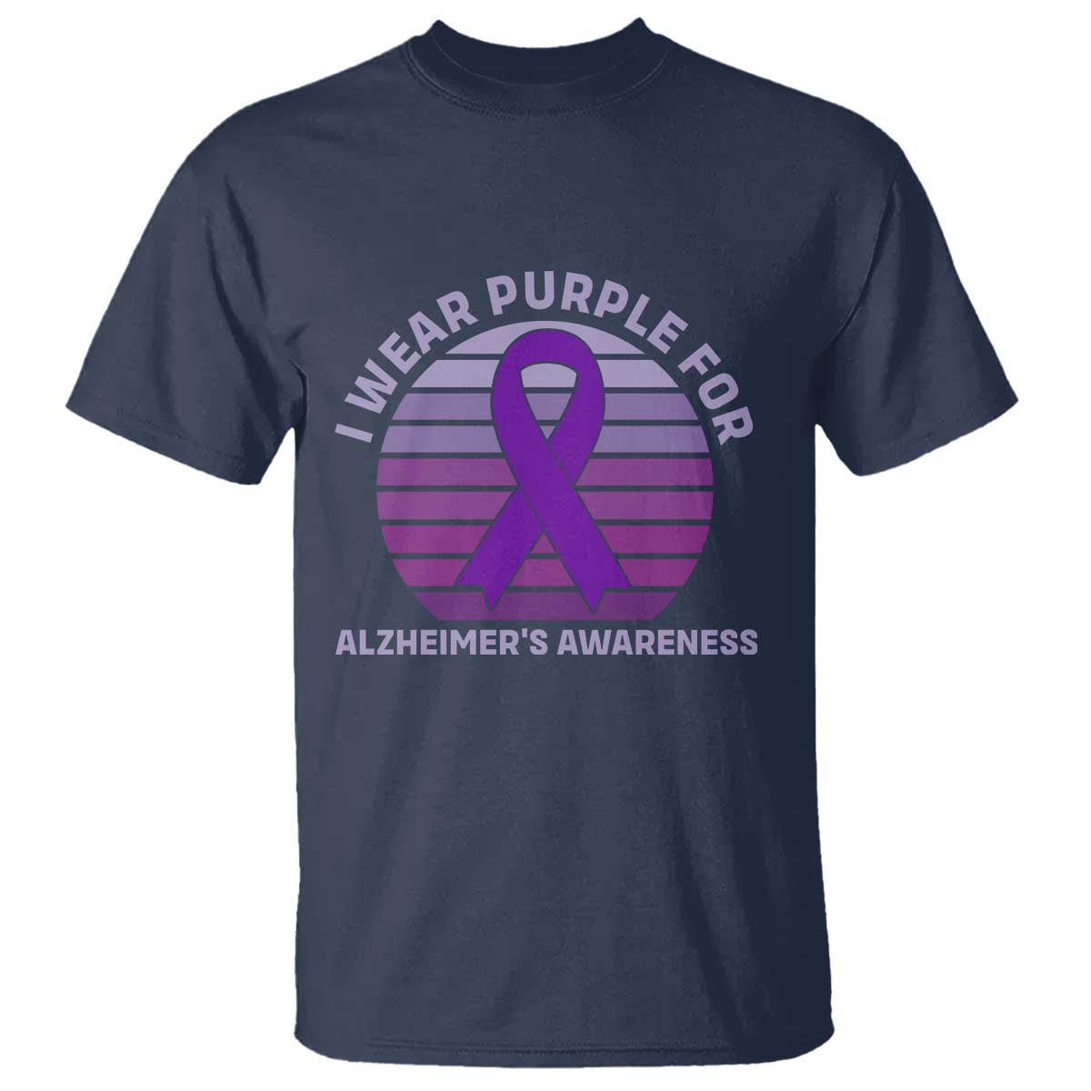 I Wear Purple For Alzheimers T Shirt Vintage Sunset Purple Ribbon Graphic