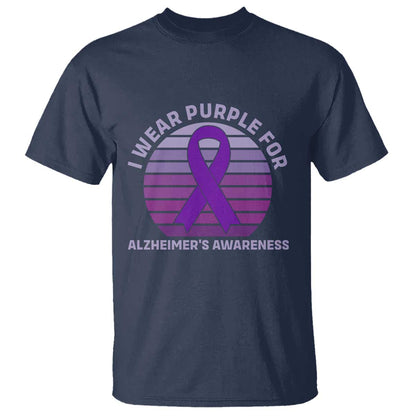 I Wear Purple For Alzheimers T Shirt Vintage Sunset Purple Ribbon Graphic
