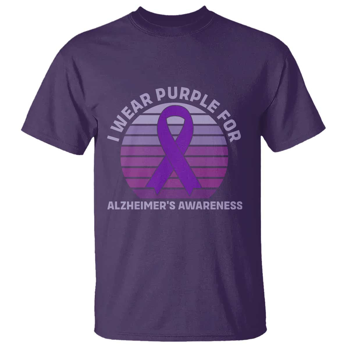 I Wear Purple For Alzheimers T Shirt Vintage Sunset Purple Ribbon Graphic