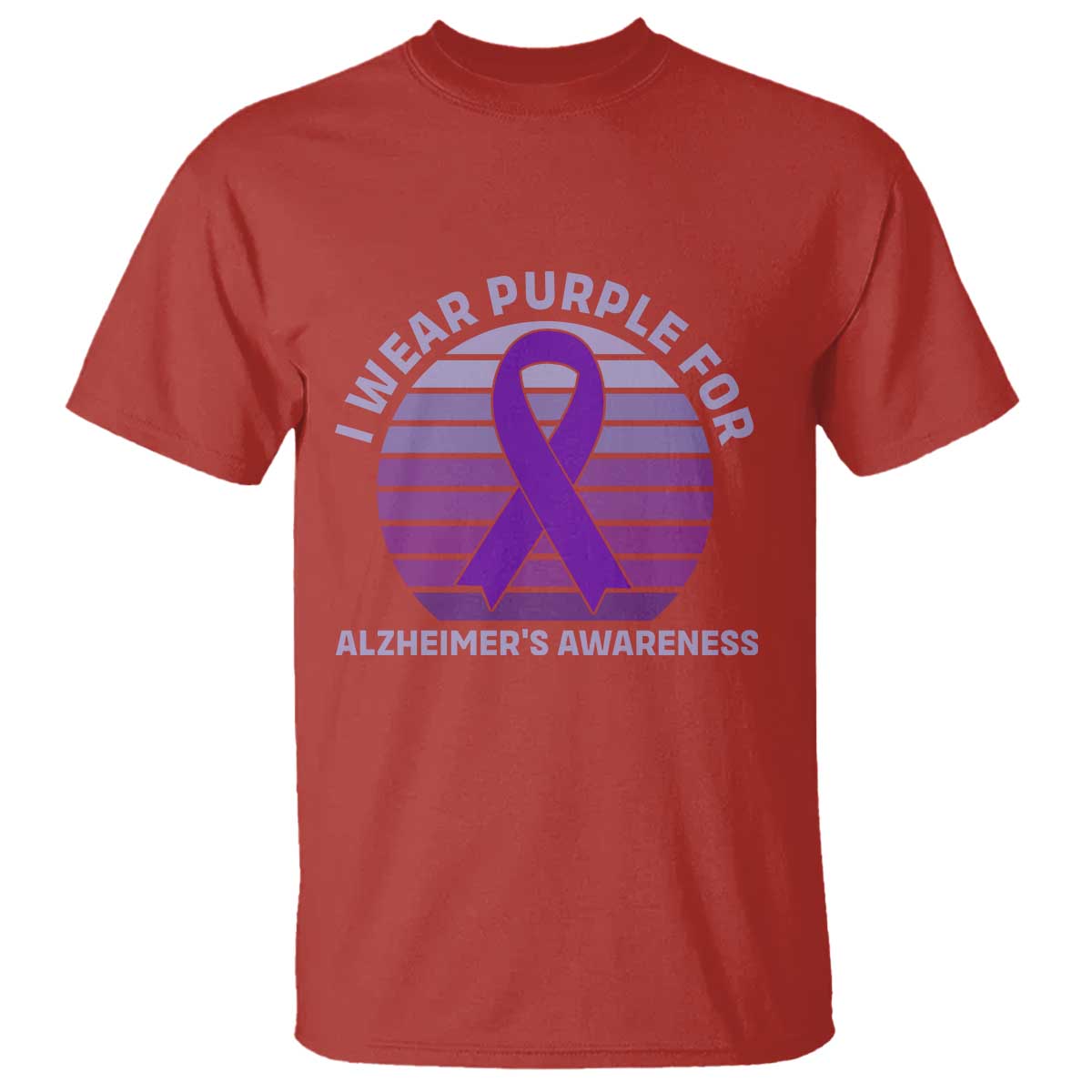 I Wear Purple For Alzheimers T Shirt Vintage Sunset Purple Ribbon Graphic