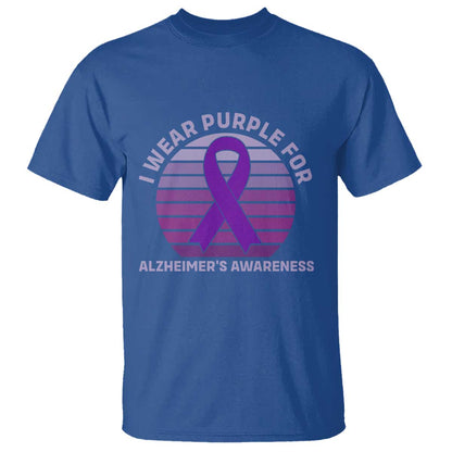I Wear Purple For Alzheimers T Shirt Vintage Sunset Purple Ribbon Graphic