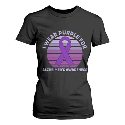 I Wear Purple For Alzheimers T Shirt For Women Vintage Sunset Purple Ribbon Graphic