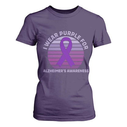 I Wear Purple For Alzheimers T Shirt For Women Vintage Sunset Purple Ribbon Graphic