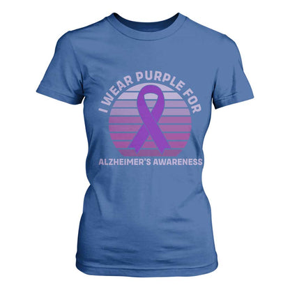I Wear Purple For Alzheimers T Shirt For Women Vintage Sunset Purple Ribbon Graphic