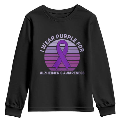 I Wear Purple For Alzheimers Youth Sweatshirt Vintage Sunset Purple Ribbon Graphic