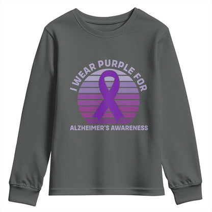 I Wear Purple For Alzheimers Youth Sweatshirt Vintage Sunset Purple Ribbon Graphic