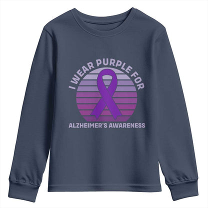 I Wear Purple For Alzheimers Youth Sweatshirt Vintage Sunset Purple Ribbon Graphic